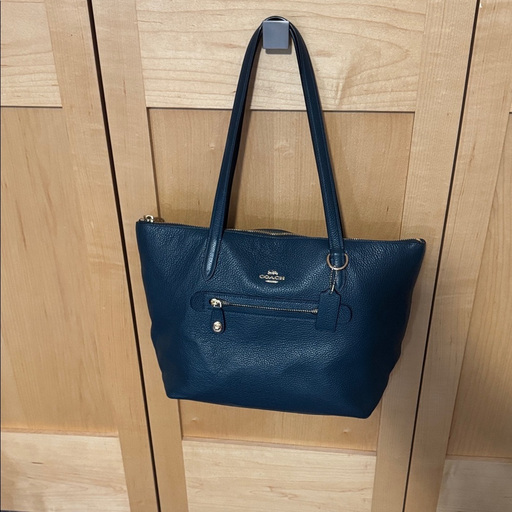 Coach Pebbled Leather Tote in Teal Blue